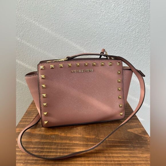 NWOT **Michael Kors Medium Stud Selma Messenger Cross Body Dusty Rose - Picture 6 of 10